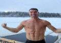 Portuguese star footballer Ronaldo swimming in ice water