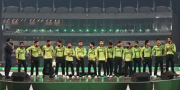 Champions Trophy; A colorful ceremony stage is set in Lahore's Huzuri Park