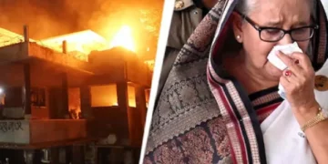 Dhaka: Thousands of protesters set Sheikh Hasina’s ancestral home on fire after vandalizing it