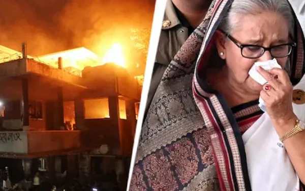 Dhaka: Thousands of protesters set Sheikh Hasina’s ancestral home on fire after vandalizing it