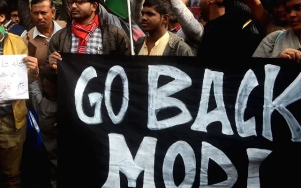 Protest demonstration on Indian Prime Minister's arrival in France; Slogans of Modi is a terrorist raised