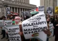USA; Protest outside New York courthouse for release of Palestinian activist Mahmoud Khalil