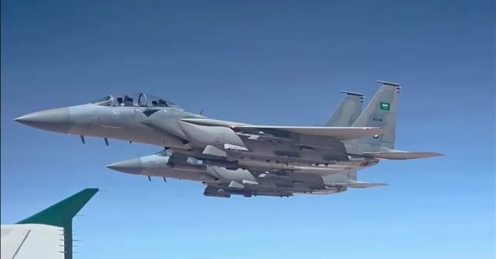 Saudi F-15 jets escort PM Shehbaz plane in warm aerial welcome.