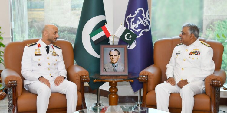 COMMANDER UAE NAVAL FORCES MEETS CHIEF OF THE NAVAL STAFF AT NAVAL HEADQUARTERS.