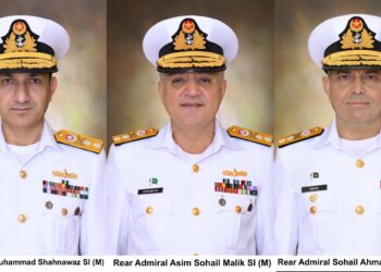 THREE PAKISTAN NAVY COMMODORES PROMOTED TO THE RANK OF REAR ADMIRAL.