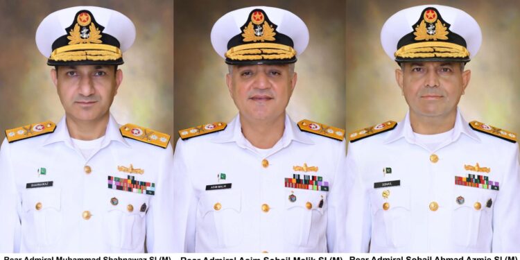 THREE PAKISTAN NAVY COMMODORES PROMOTED TO THE RANK OF REAR ADMIRAL.