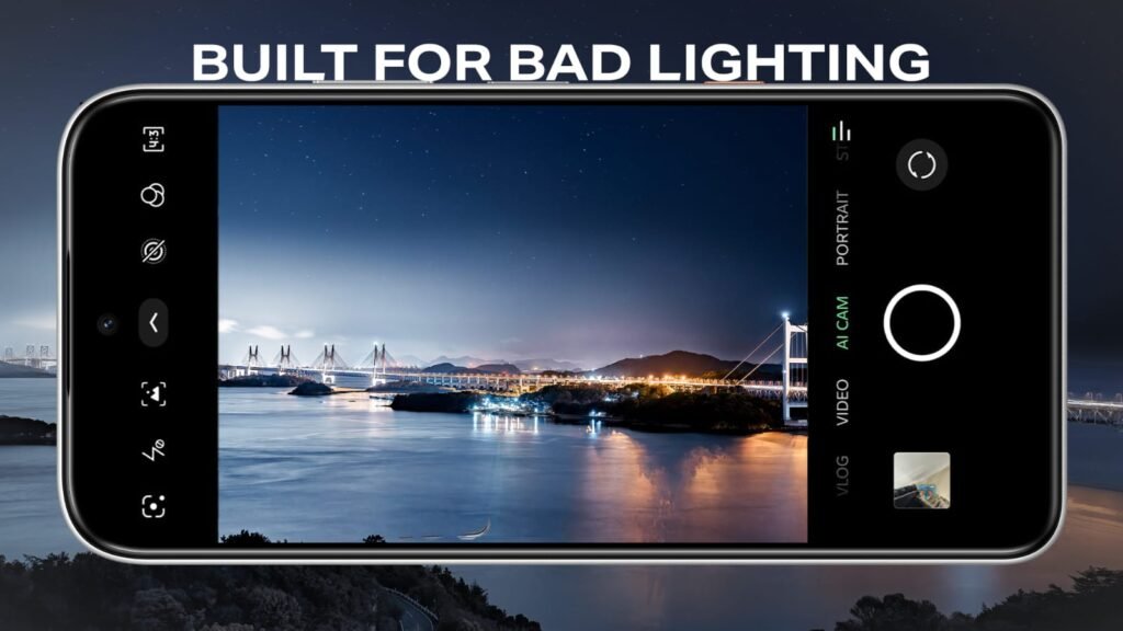 HOT 70 Pro smartphone with 50MP Sony camera capturing a photo in challenging lighting